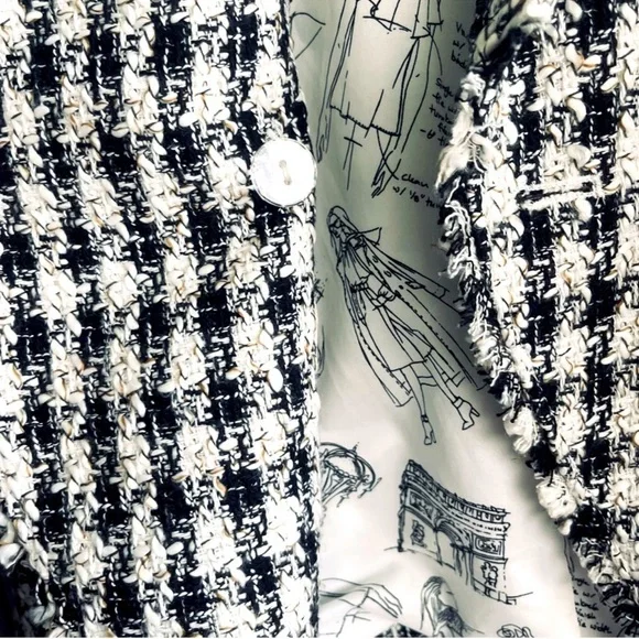 WHBM Houndstooth Tweed Suiting Blazer Fashion Lining Jacket Black White Size 10 - Picture 6 of 13